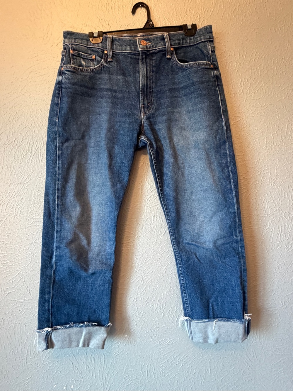 MOTHER Straight-Leg Jeans in Medium Blue Wash